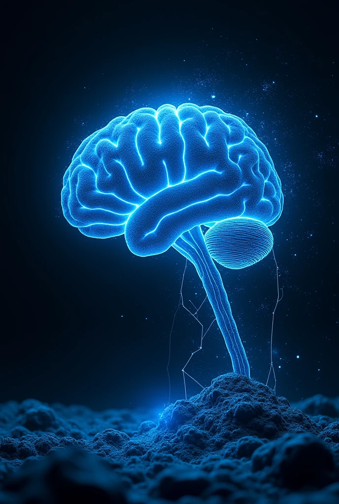 Blue brain black back ground with technology