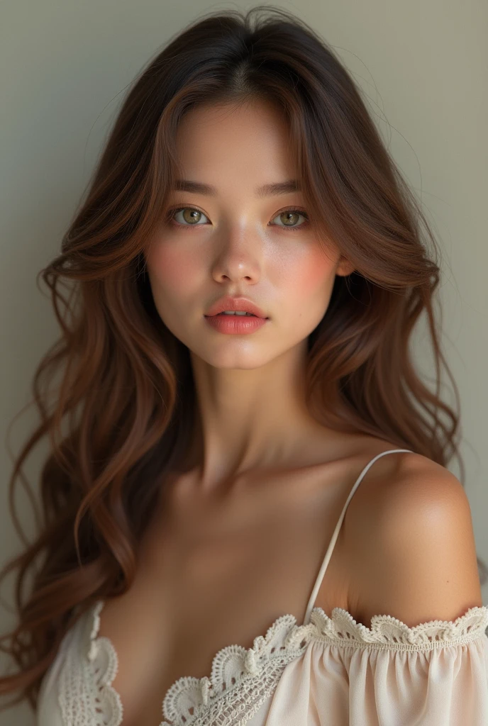 Beautiful realistic white woman with brown hair