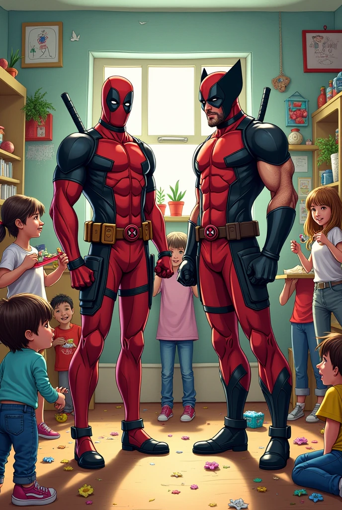 Deadpool and Wolverine running a daycare center
