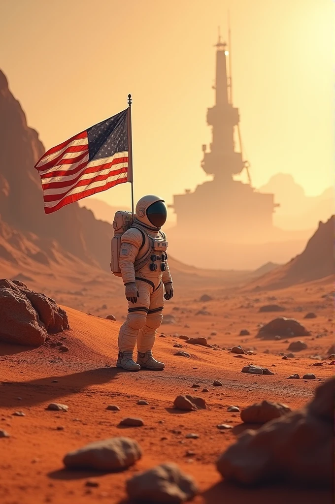 Man on Mars with having usa flock 