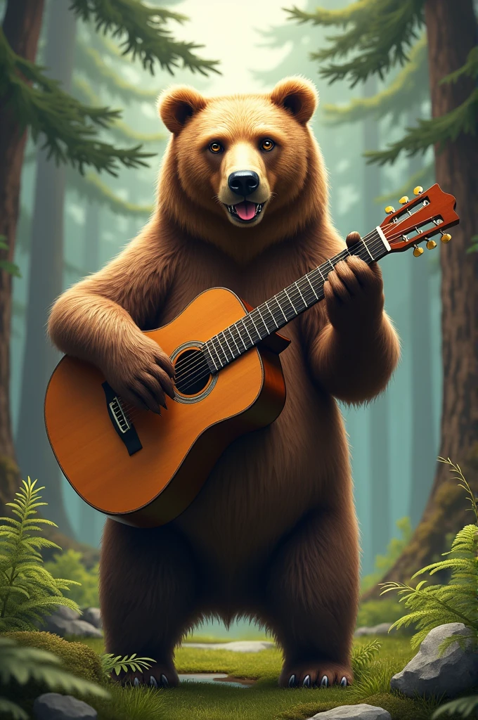 A bear playing guitar
