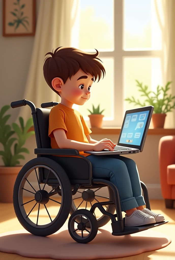 Wheelchair boy sitting with laptop