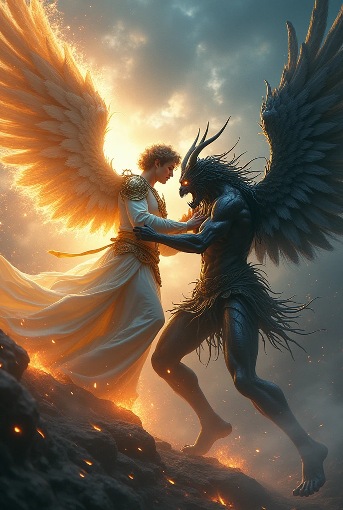 Archangel Gabriel fighting jiu-jitsu against a demon