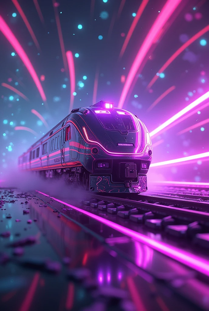 Purple neon train floating in neon space