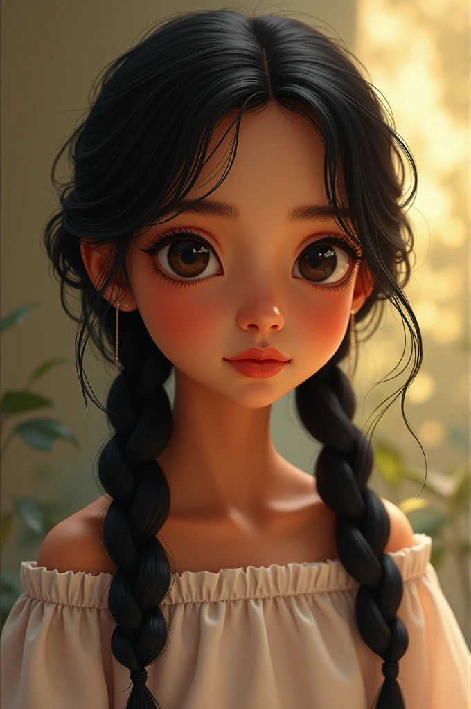 South asian girl with long black twin braids