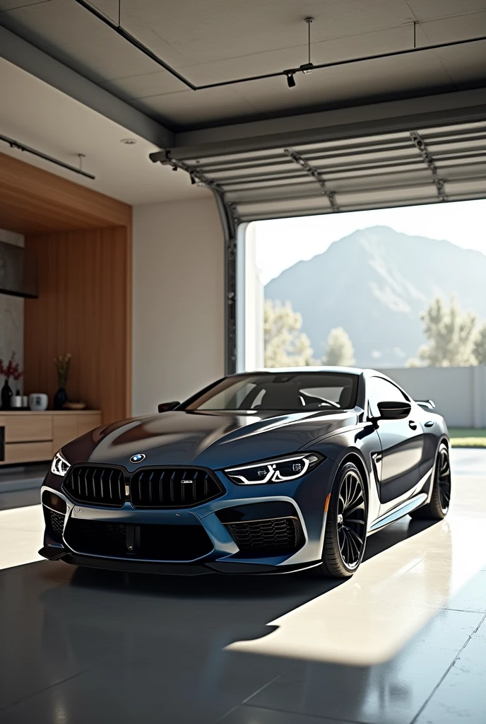 garage room park a BMW M8 sports car image luck like real and room note a luxury