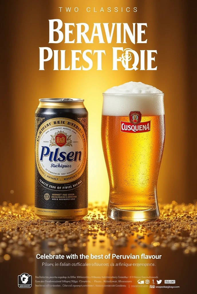 Flyer Title:

Enjoy the best of Peru!

Main Image:

On the left, A vibrant image of a Pilsen Beer can with a gold background, highlighting freshness and authentic flavor.
On the right, An elegant image of a can of Cusqueña Wheat Beer, with a background that highlights its premium origin and its smooth and refined flavor.
Promotional Text:

"Celebrate with the best of Peruvian flavor."
"Two classics, a unique experience."
Offer details:

Pilsen in a can: Fresh flavor, Light Body, perfect for any occasion.
Cusqueña Wheat in a can: soft and elegant, ideal for demanding palates.
Call to action:

"Do not wait more! Place your order now and enjoy the Peruvian flavor."
"Limited time promotion. Take advantage!"
Contact and Additional Information:

requests: 983 169 882 Follow us on social media for more promotions Instagram: Ourbar.ability