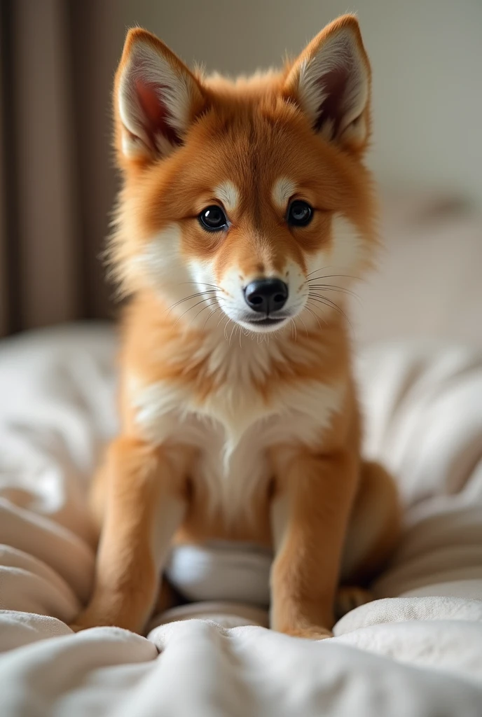 Cute golden furry wolf boy，sitting in bed，Diapers，blushful，sex