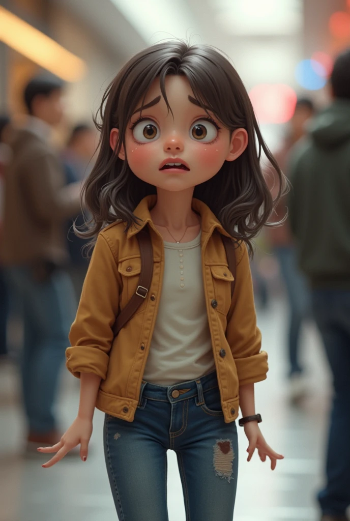 Girl that pees her jeans in public and looks shocked