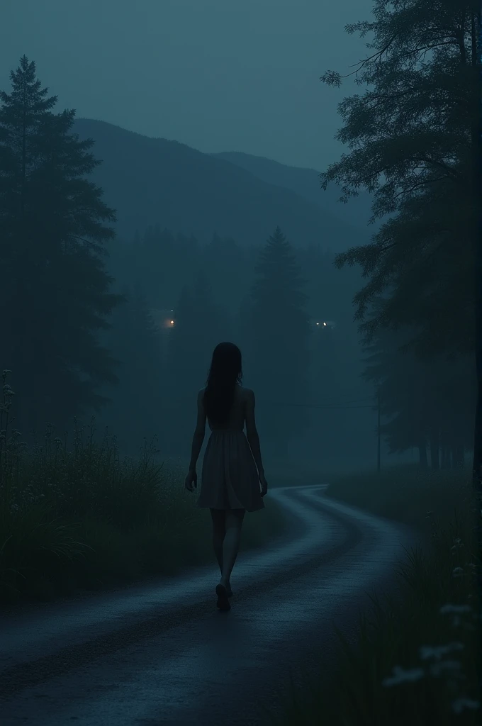 Girl' walking at road at night 