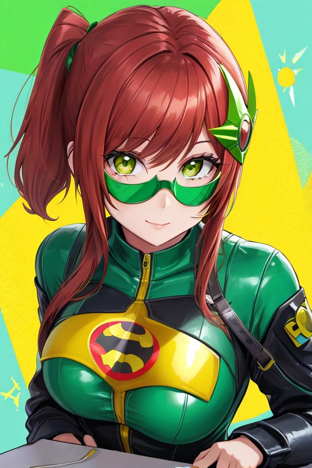 superhero girl green glue mask yellow glasses 