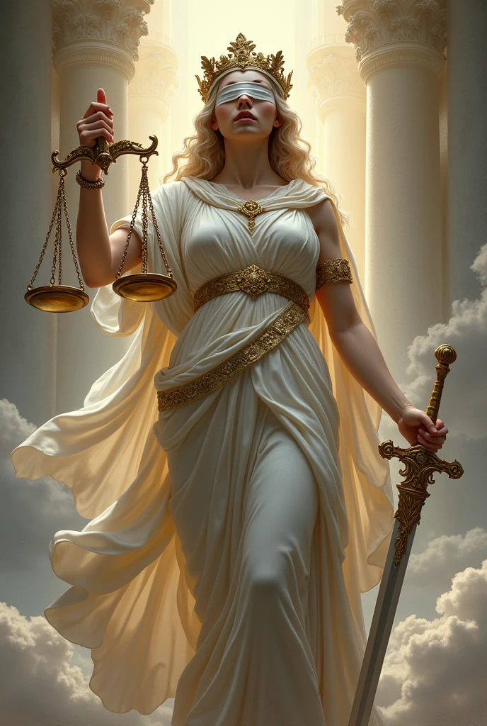 Drawing of the goddess Themis with her eyes covered, scales in the right hand and sword in the left hand Related to the Faculty of Law