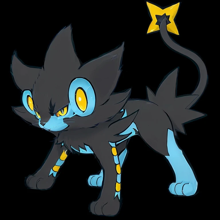 a close up of a cat with a star on its tail, zorua pokemon, new pokemon, style of cute pokemon, conceptual mystery pokemon, hypdertailed, mystery pokemon, illustration pokemon, weird pokemon, style of pokemon, portrait of zeraora, sora as a cat, pokemon art style, similar to pokemon, pokemon anime style, with glowing yellow eyes