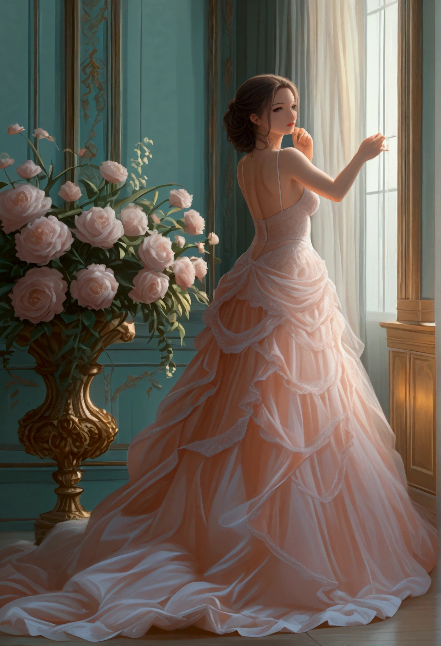 score_9, score_8_superior, score_7_superior, High-resolution CG illustration,A masterpiece in 32K resolution,Highest quality,it is really amazing,Very detailed,Ultra-high resolution,Ultra-realistic,Realistic,Increased depth of field,Cinematic lighting,
Elegant mature Japanese woman,
Shiny silver hair,Wavy long hair,Showing his forehead,god々Beautiful,Ultra-detailed and beautiful face,Sensual look,Beautiful dark brown, moist eyes,Pitch black eyes,Glowing, moisturized skin,Translucent white skin,born々New skin texture,Great proportions,
Elegant wine-red slit dress,spaghetti straps,Deep slit,Detailed and beautiful lace decorations,born地の柔らかな質感,
Black panties,
Black Stockings,
A dark and blurry night background,Dark overcast sky on a dull night,Dark clouds filling the sky,Thundercloud,Coastline at night,Golden reflections on the sea surface,delay々A desolate sandy beach that continues,
Dramatic Angle,