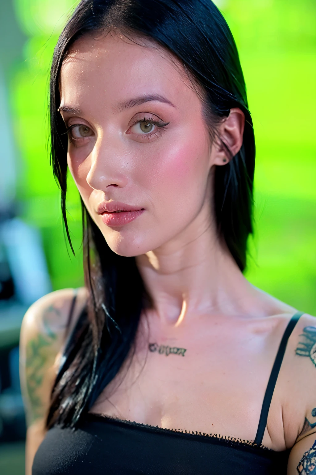 (((Close-up face))). Sexy hot young girl . portrait raw photography ,hyper realistic , detailed face, intricate, realistic skin texture, Hot body, athletic body, Brazilian girl, tattooed girl, wearing a little sexy clothes. natural lighting. Dystopic abandoned background.