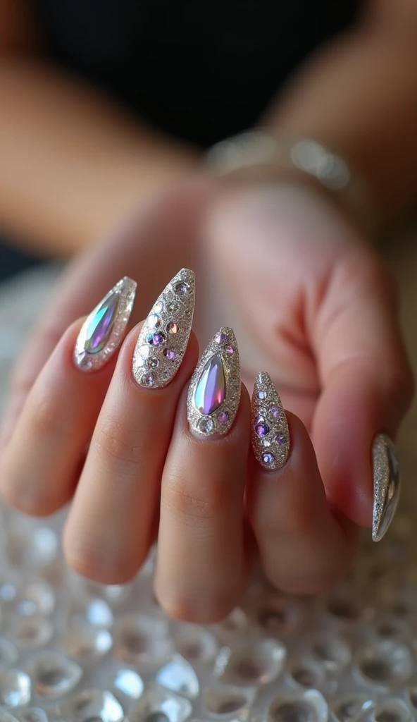 Make me nails that are inspired by diamons and luxury