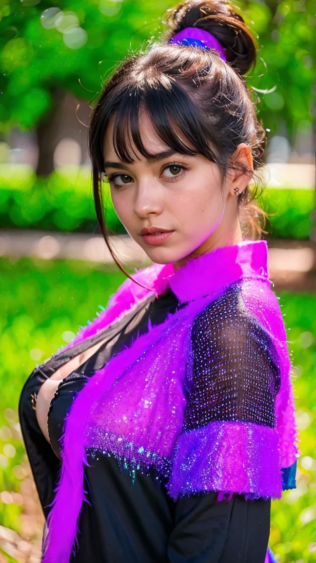 (ultra realistic,32k, masterpiece:1.2),(high detailed skin:1.1),( 8k uhd, dslr, high quality:1.1), 
1girl,black hair, ponytail hair,bangs,(pink t-shirt, long shirt:1.1) , , huge breast,  
(looking at viewer, portrait:1.1),,
,(iridescence:1.1),veil of illusions, shimmering illusions, shifting reality, realm of tricksters