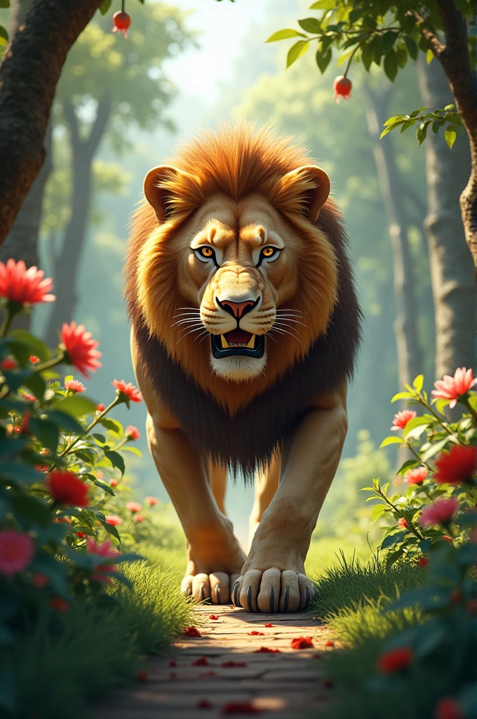 The lion killed the garden