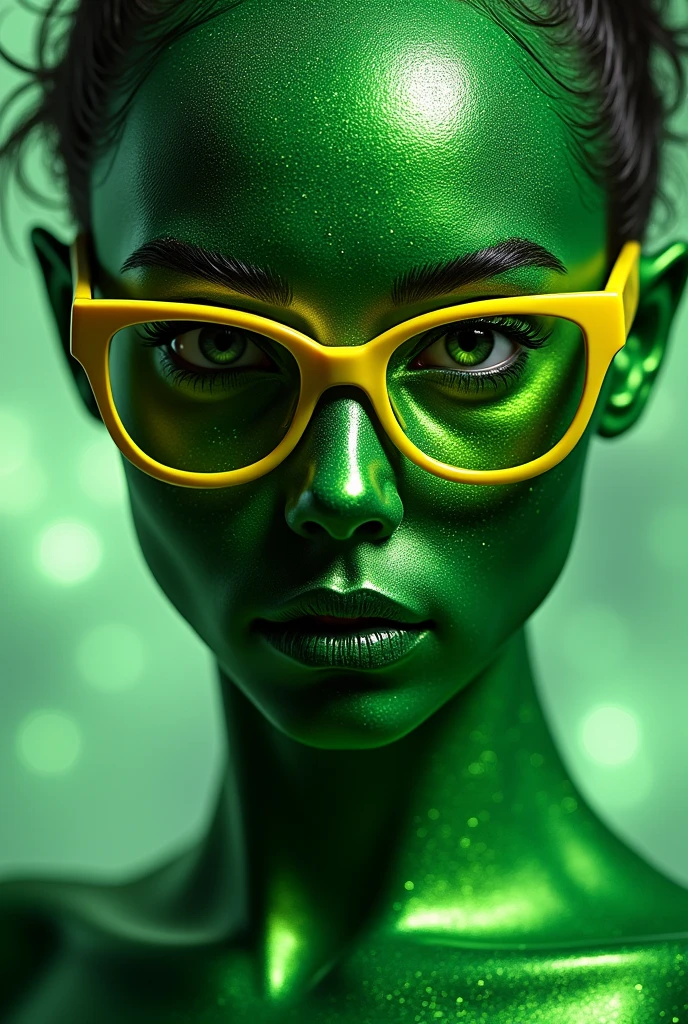 superhero girl green glue mask yellow glasses