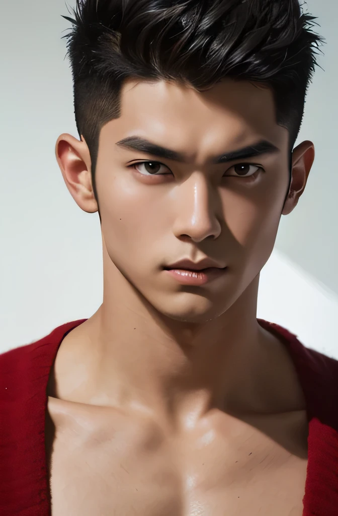 Japanese Male Model Cool 18 year old Short black hair Slim and muscular Fierce Bright screen Close-up image