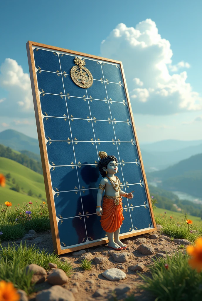 solar panel with little krishna in Earth