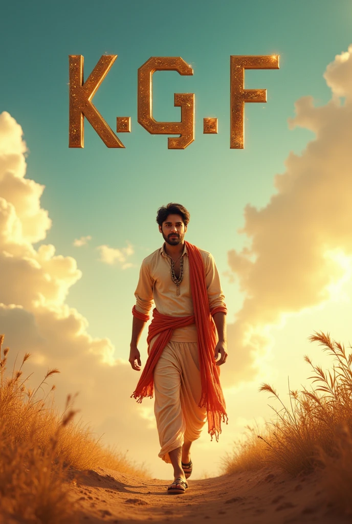 A younger Indian man walking/ background of the picture Write K.G.F on the sky /1987