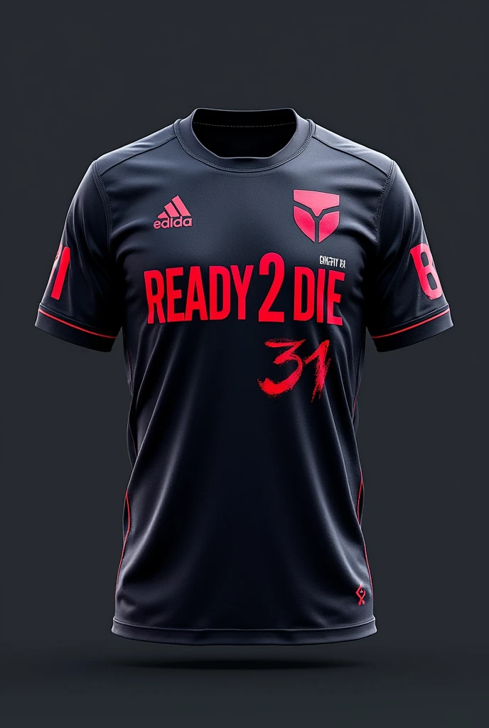Make a simple Esport jersey in dark colors with the name of Crow on the jersey of the gamer team Ready 2 Die and the role of Fragger number 31