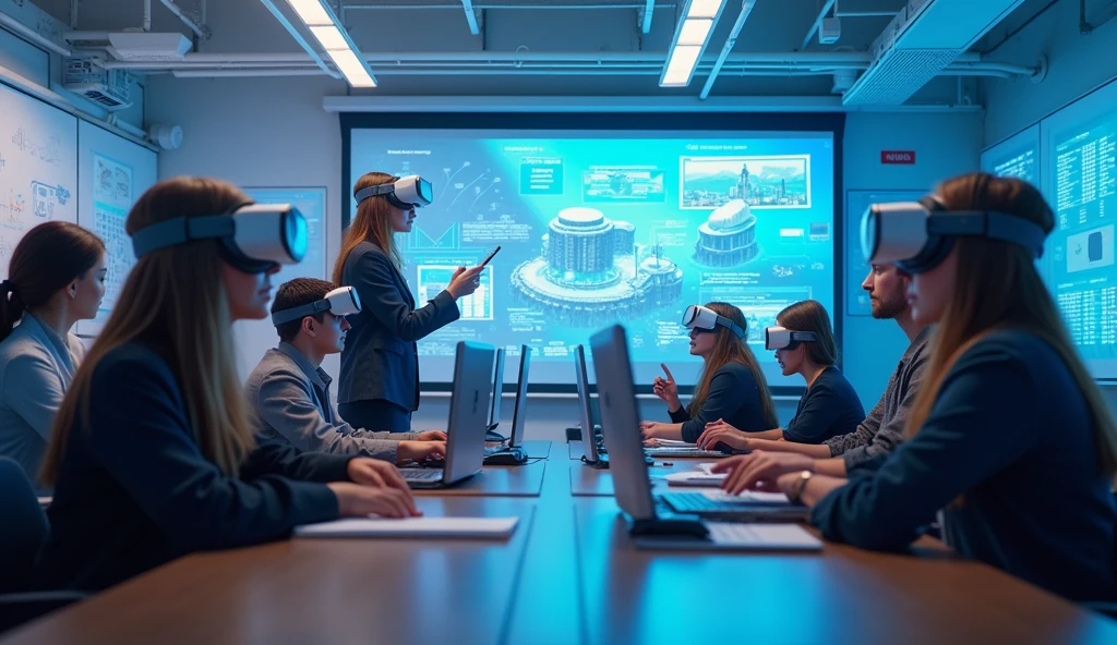 The role of AI and machine learning in modern classrooms, utilizing VR for enhanced student engagement and interactive learning.