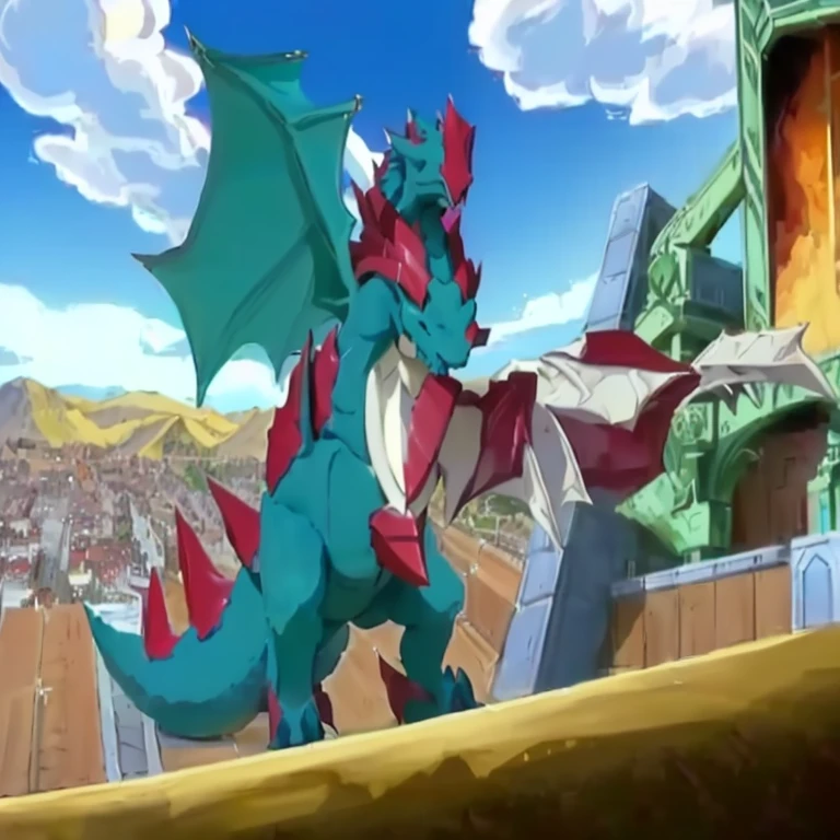 there is a dragon that is fighting a dragon in a stadium, slifer the sky dragon, gelbooru anime image, safebooru anime image, dialga the pokémon, a baddass dragon, gurren lagan, but as an anthropomorphic dragon, sharp!, dra the dragon, pokemon fighting at world war 2, fighting a dragon