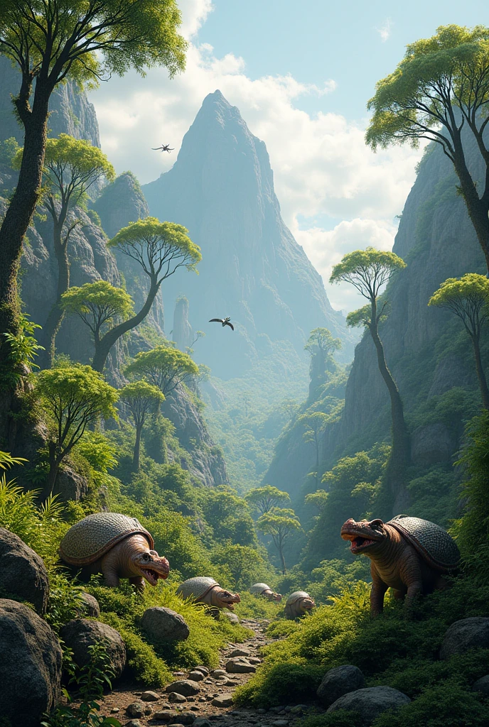 Create an image showing what the flora and fauna were like in the Permian period