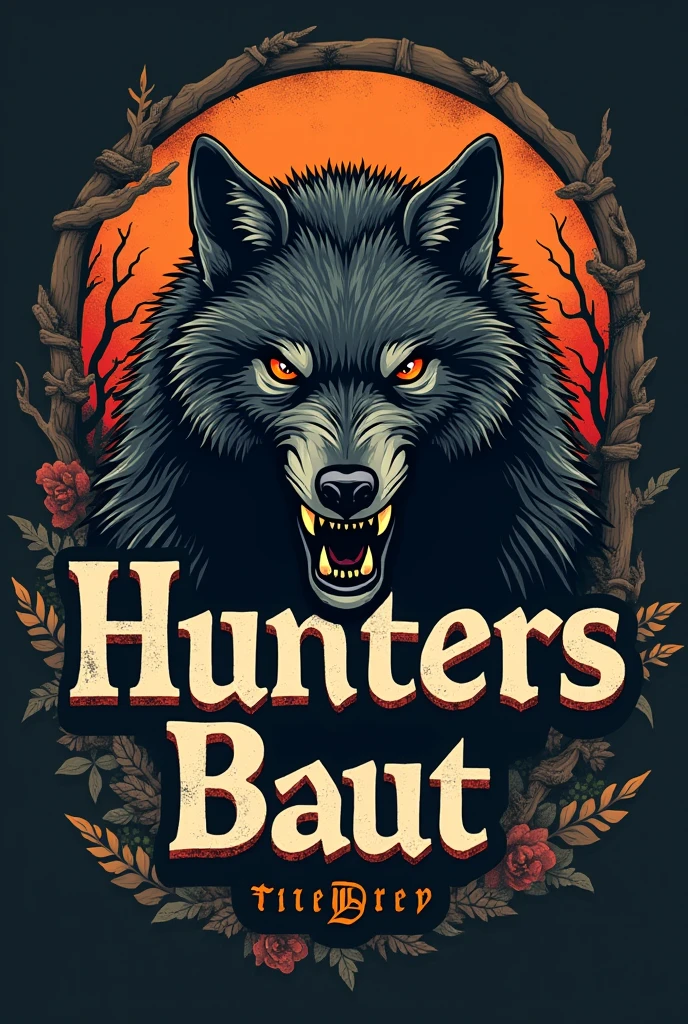 A logo written by Hunters with some ferocious animal