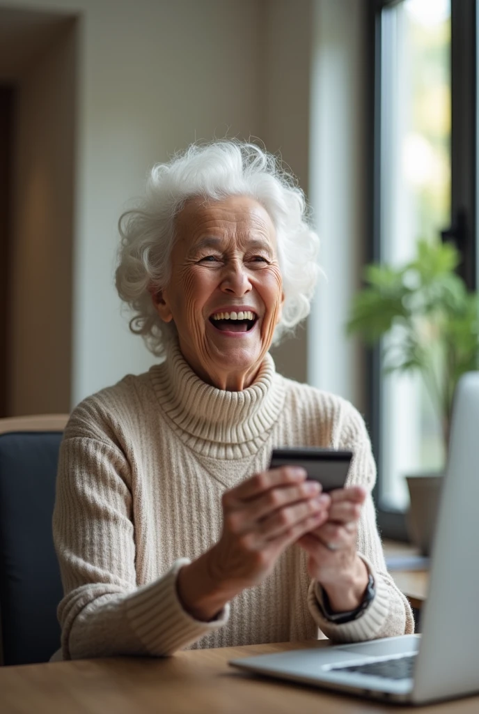 create an image of an older person happy to receive a credit. in 16x9 format