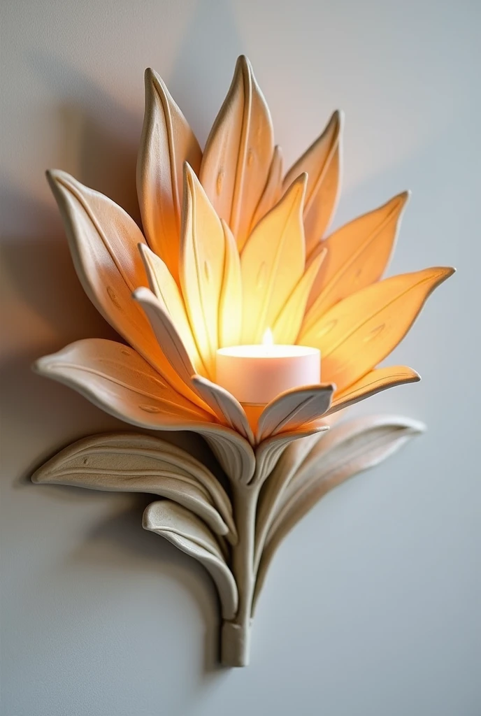 Can you make a wall decor that looks like a flower that can also be a candle holder, can you also display the side view of the creation