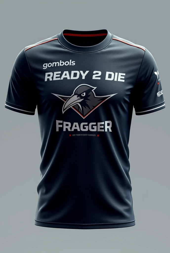 Make a plain Esport jersey in dark colors with the name CROW on the jersey of the gamer team Ready 2 Die and the role is FRAGGER.