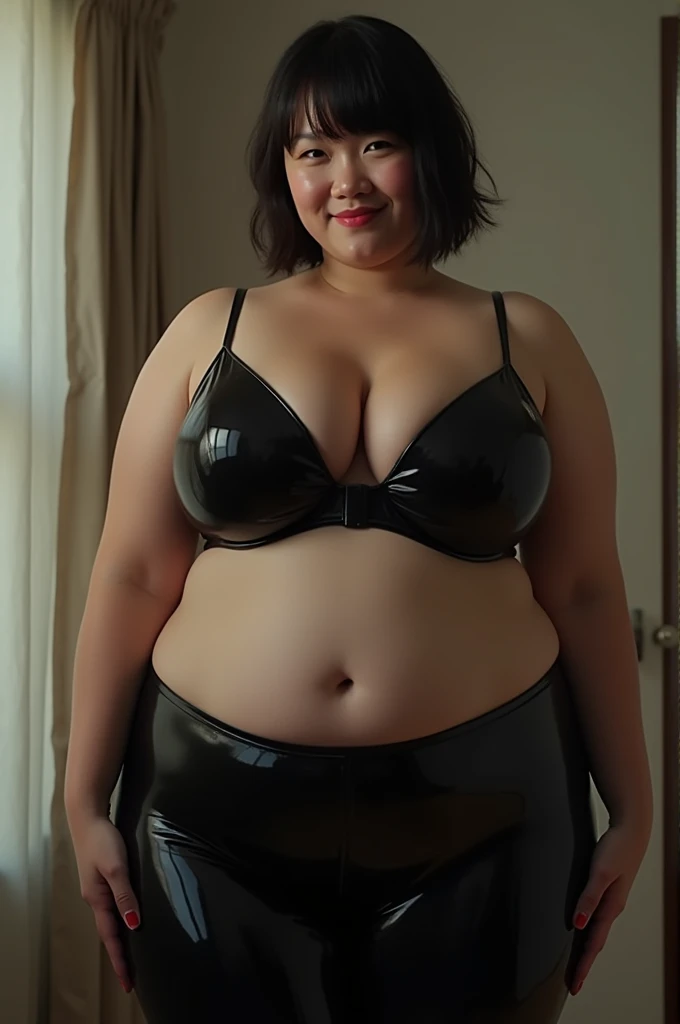 (masterpiece), (best quality), ((MILF)), (large breasts:1.3), (face:1.6), (full body:1.3), (total body:1.3), (realistic),(photoreal), (ultra hi res), (8k), (photo realistic), (a photography of a beautiful girl), (HIGH DETAIL), (INTRICATE), (HQ), (beautiful), (cute), (SEXY FACE), (detailed face), (PERFECT FACE), (hair off forehead bangs:1.3),(short eyebrows),(short hair:1.3),(beautiful detailed black hair:1.3), (little cute loli),(flabby body:1.3), (chubby:1.3), (lovehandle:1.3), (potbelly:1.3), (plump:1.3), (bbw:1.3),(short stature:1.3), (loli),(30 year old:1.3),(????????????:1.3), (Baby face:1.1), (short bob cut:1.3),(beautiful Eye:1.3) ,(Japanese),(child face), (hoodedeyes:1.3),  (wearing red&black off shoulder casual dress:1.3), (black camisole:1.4),(1girl)