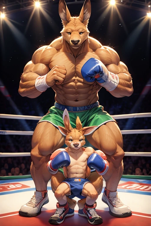 2 buff kangaroos wearing thick diapers boxing