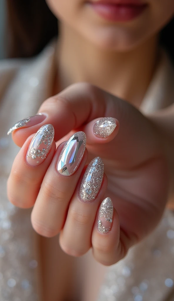 Make me nails inspired by diamonds and luxury