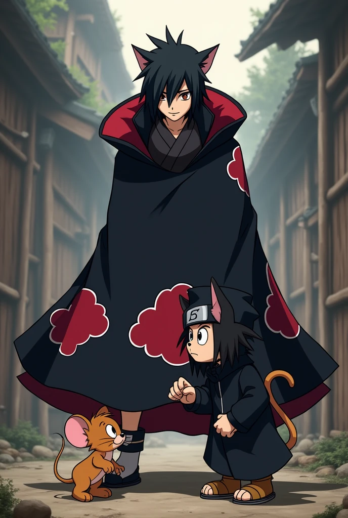The character in tom and jerry Cartoon jerry
in the akatsuki dress and tom should be similar to itachi uchiha