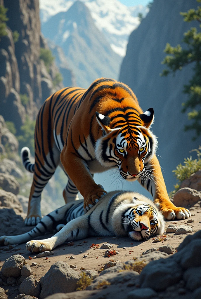 Anthro tiger male and female human girl having missionary sex, concept art, romantic, breath cloud, hi res, masterpiece, absurd res, 2023, extreme detail,