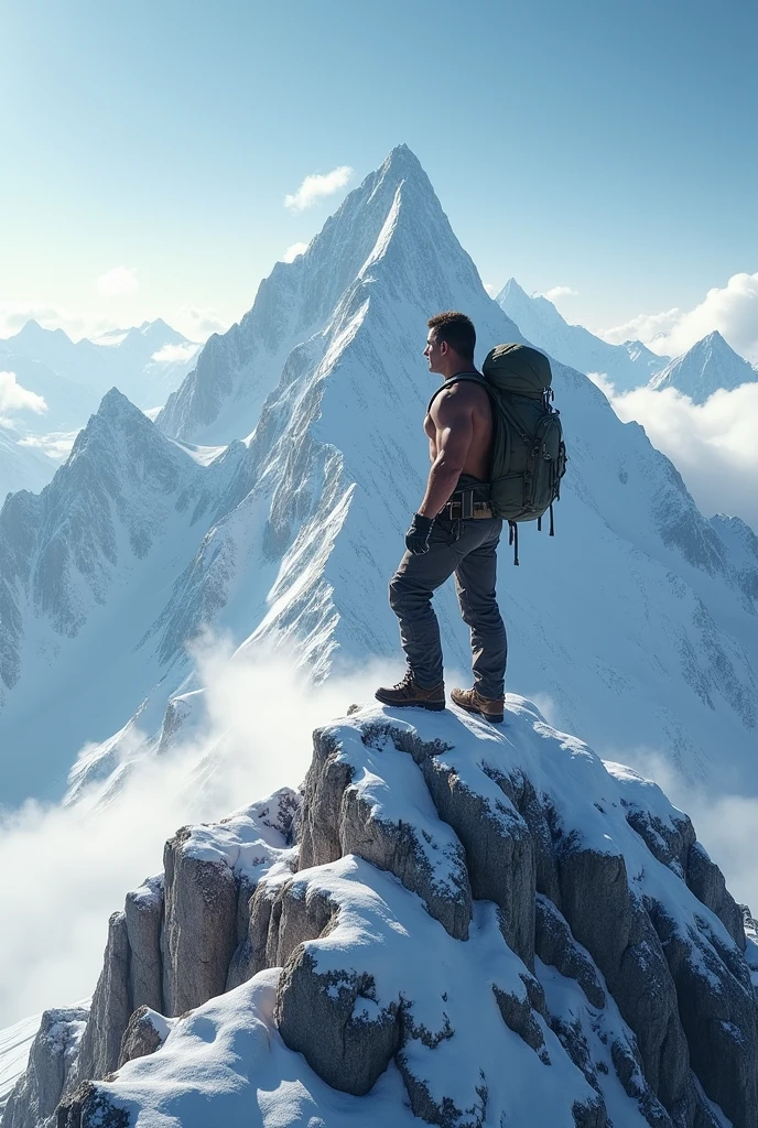 Create me an image of a man reaching the top