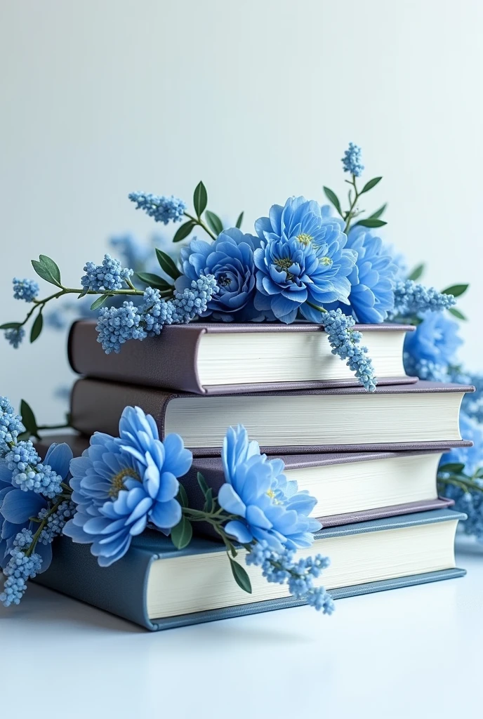 3 books with stacked blue gray flowers png


