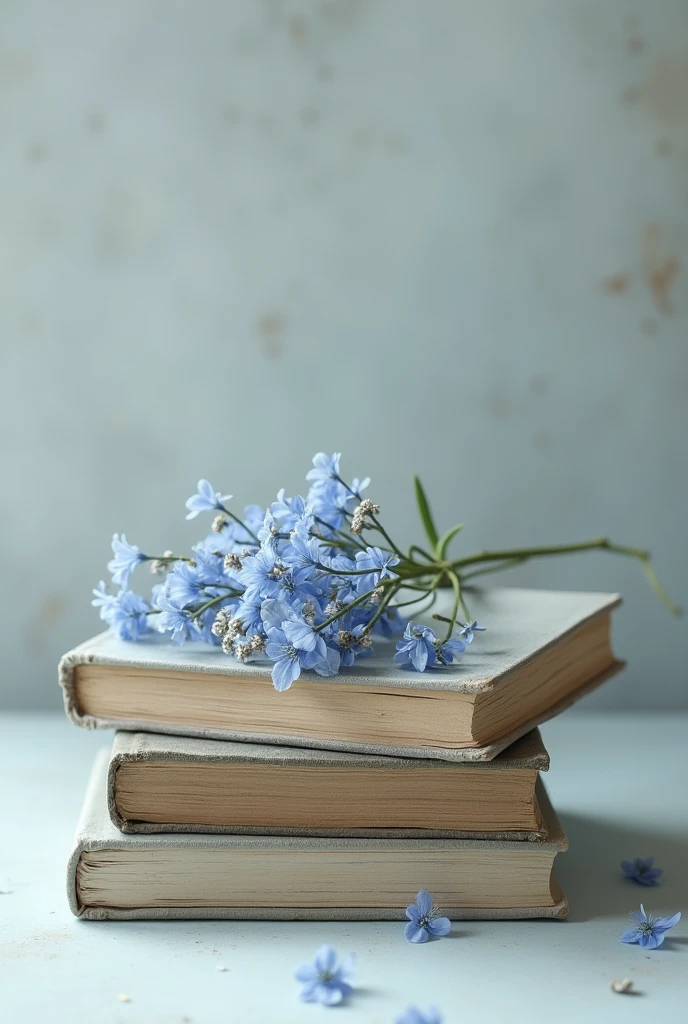 3 books with stacked few blue gray flowers png