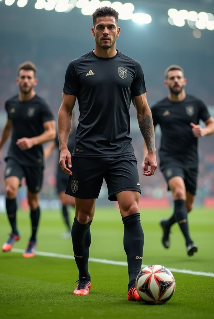Create 5 black men's soccer shorts