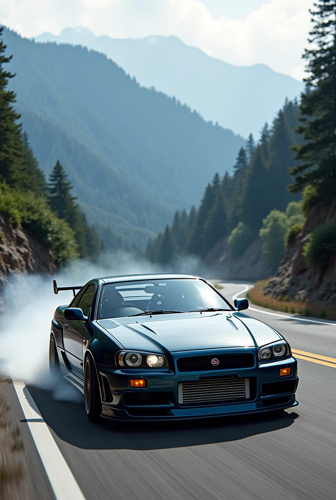 Nissan skyline r34 drifting in the mountains of Japan