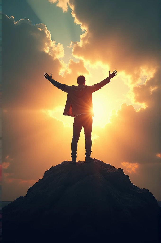 Create me an image of a man reaching the top , The name that the cover of the image will have will be , The journey of becoming a champion to achieve success ,
The name of the author which will be John David Tibrey, The image size will be 454x626 but it will be the full screen image of the book