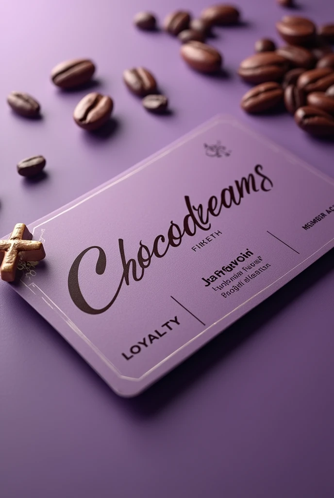 A loyalty card from a chocolate shop called chocodreams with a purple background/lilac