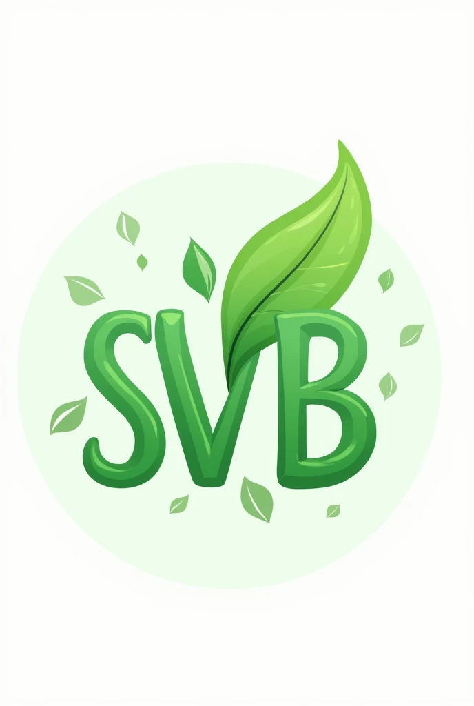 Create a flat vector, illustrative-style abstract concept logo design for a green club named 'Green Club of SVB's', where the outline of the initials 'SVB' morphs into a stylized leaf. The flow of the lines signifies innovation and environmental consciousness. Use varying shades of green for a dynamic effect, symbolizing the variety of life in nature against a white background. Do not show any realistic photo detail shading.