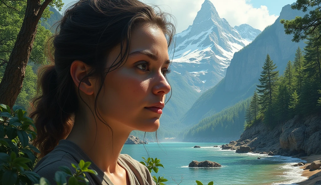 Create an exceptionally detailed and realistic portrait of an individual, captured with the highest level of fidelity to lifelike textures and expressions. The subject should be portrayed with intricate attention to facial features, skin texture, and natural expressions, evoking a deep sense of realism and emotional depth.
Position the person within a breathtaking natural landscape, such as a lush, dense forest with towering trees and dappled sunlight filtering through the canopy, a majestic mountain range with snow-capped peaks and rugged terrain, or a serene beach with crystal-clear waves gently lapping at the shore. The environment should be rendered with meticulous detail, including the textures of leaves, the play of light on water, or the granularity of rocks and sand.
Employ a photographic realism style to ensure the image achieves a true-to-life quality, with crisp, clear details and a vivid, accurate representation of colors and textures. The lighting should be dramatically impactful, featuring strong contrasts and deep shadows that enhance the contours and depth of both the portrait and the natural scenery. This dramatic illumination should create a compelling interplay between light and shadow, emphasizing the subject’s features and the surrounding environment.
The composition should harmoniously integrate the portrait with the landscape, ensuring a seamless connection between the individual and the natural world. Aim for a sense of profound depth and realism, making the scene feel almost tangible and immersive, while capturing the grandeur and beauty of the setting.