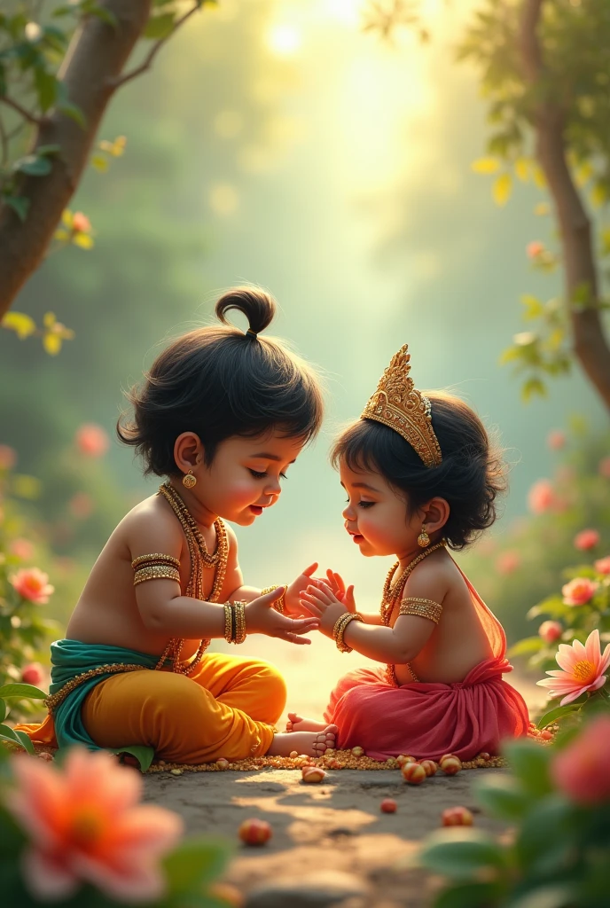 Lord Krishna and devi yogmaya 6 month old brother sister playing