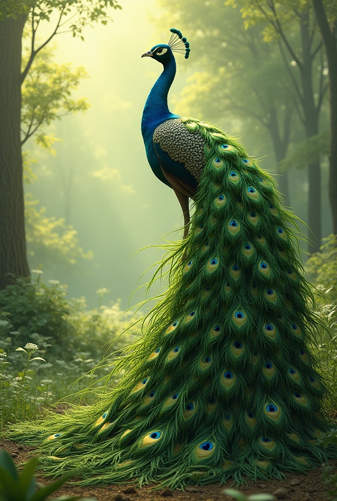 Draw a peacock  made of grasses